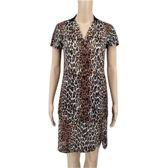 Vanity Fair Leopard Animal Print 60s 70s Slip Skirt Button Down Top Matching Set - Picture 1 of 16